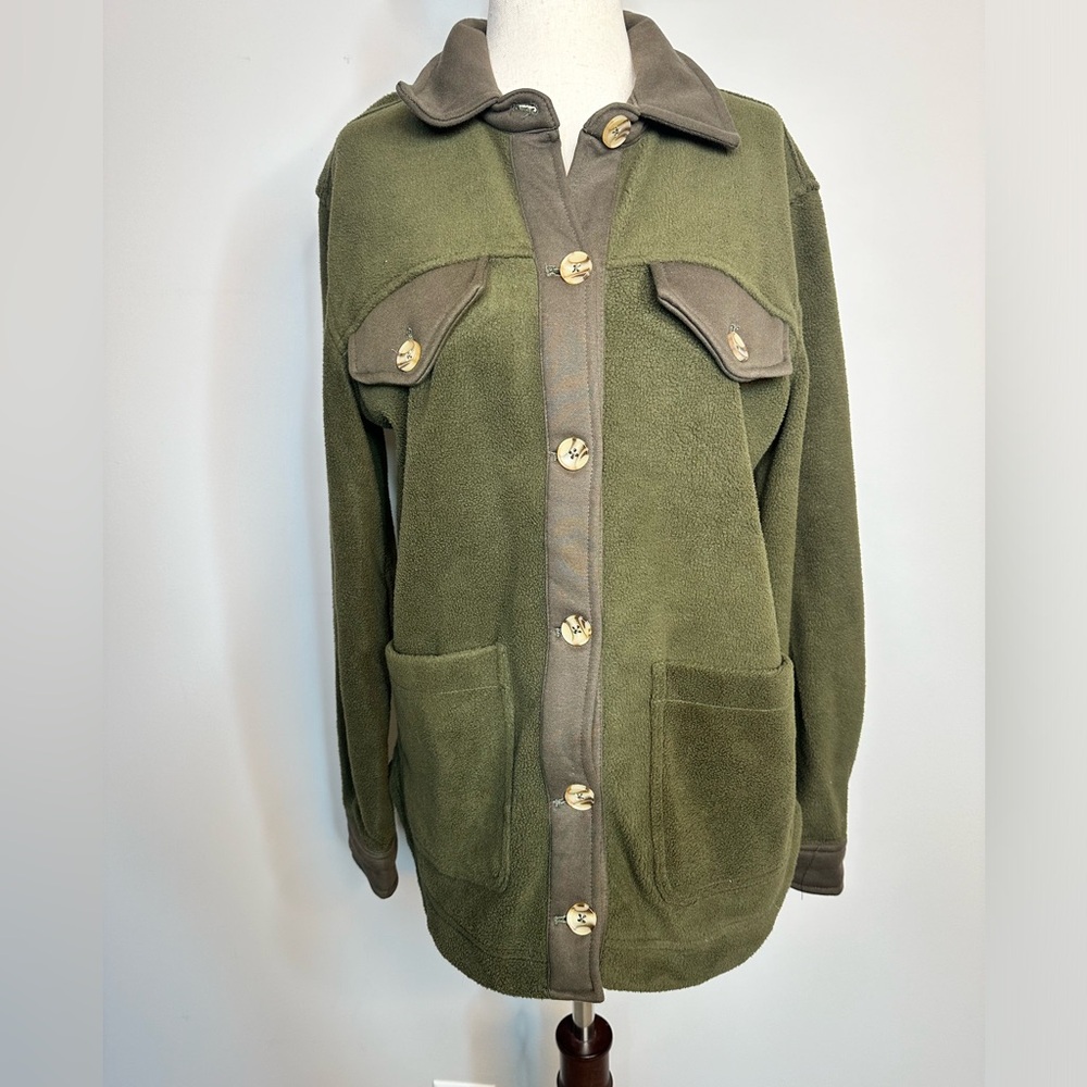 Sz S Blank NYC olive green Button front Shacket fleece jacket sweater